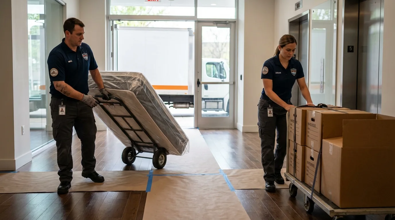 Professional apartment movers loading elevator in Pinch, WV