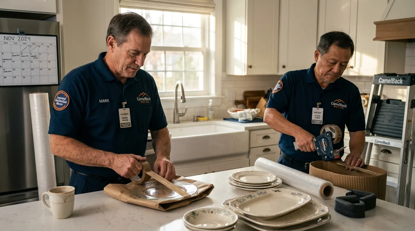 Professional crew packing kitchen dishware in Pinch, WV